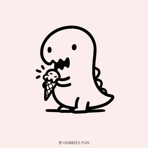 small cute dinosaur drawing, Dinosaur with Ice Cream Cone