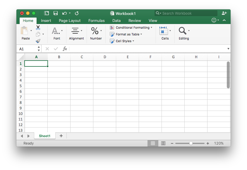 A blank excel worksheet.