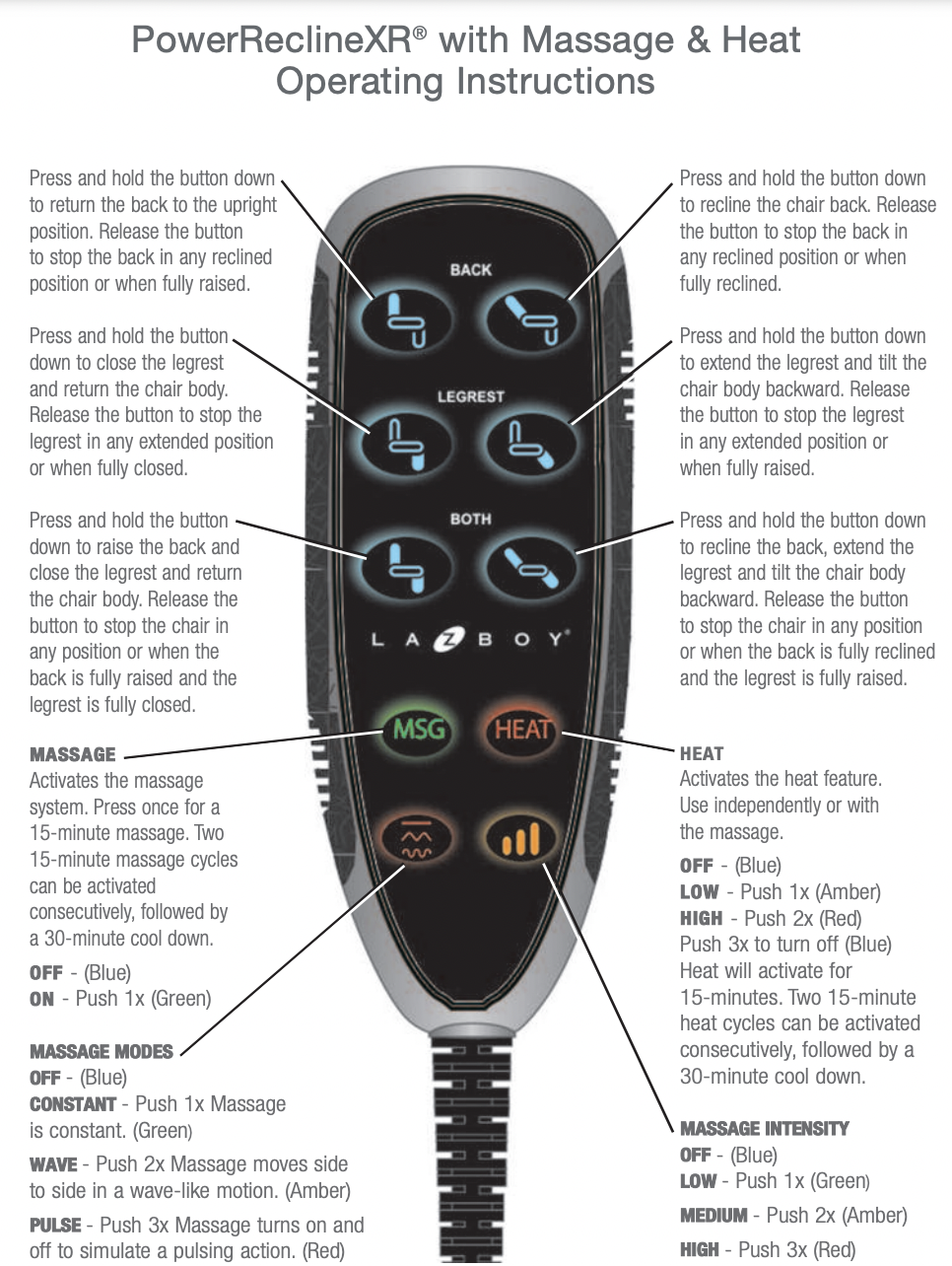 massage and heat recliner chair remote