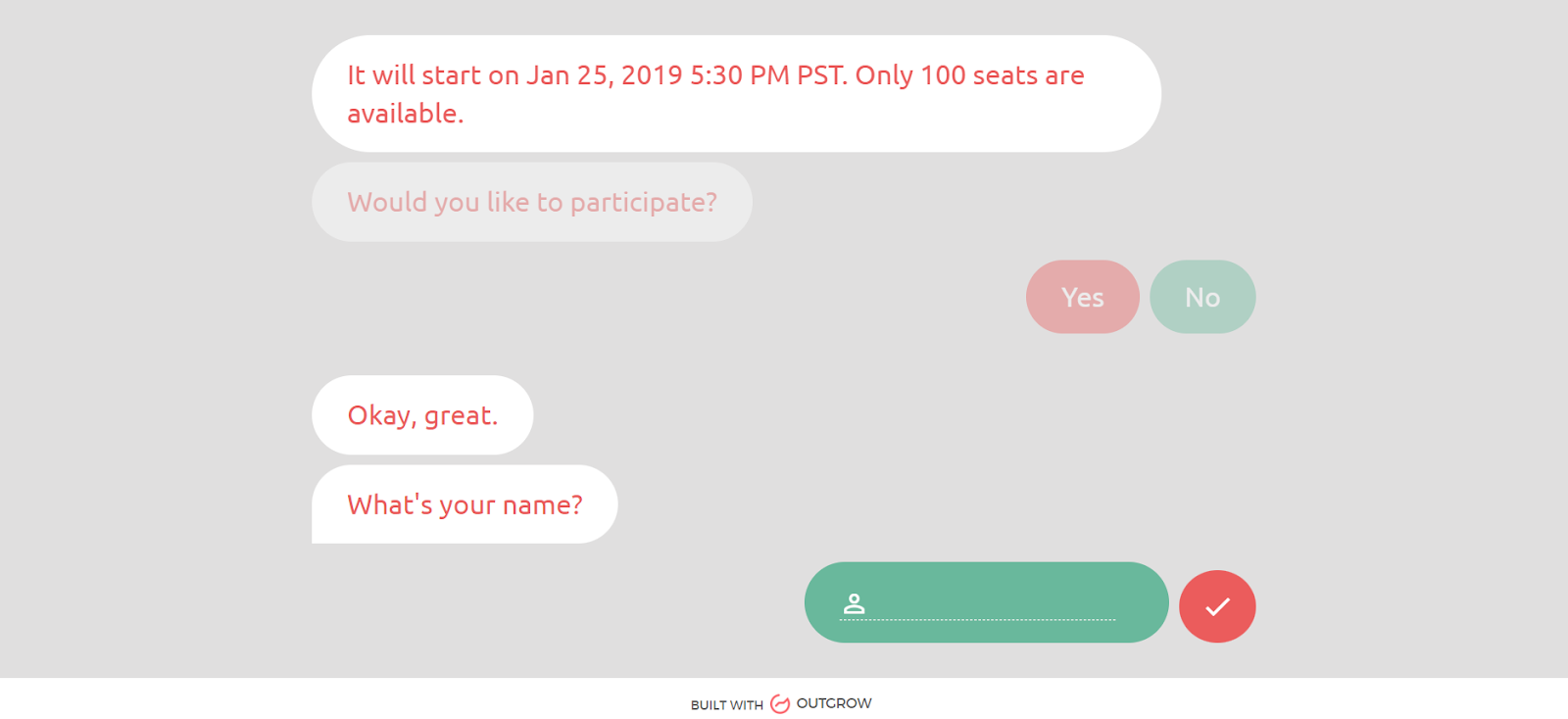 Outgrow's registration chatbot