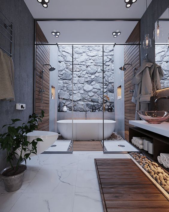 desain kamar mandi hotel dinding batu alam