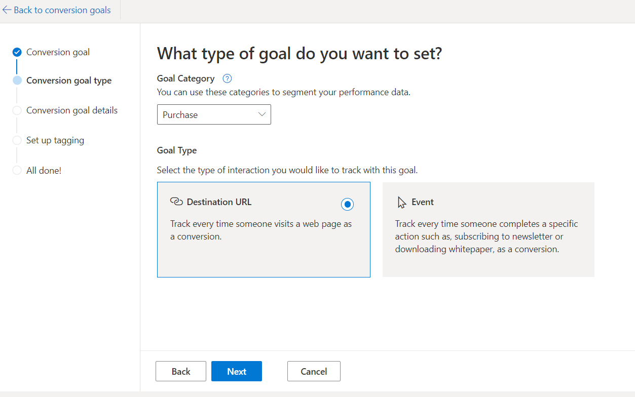 Set Up Microsoft Ads Conversion goals 3