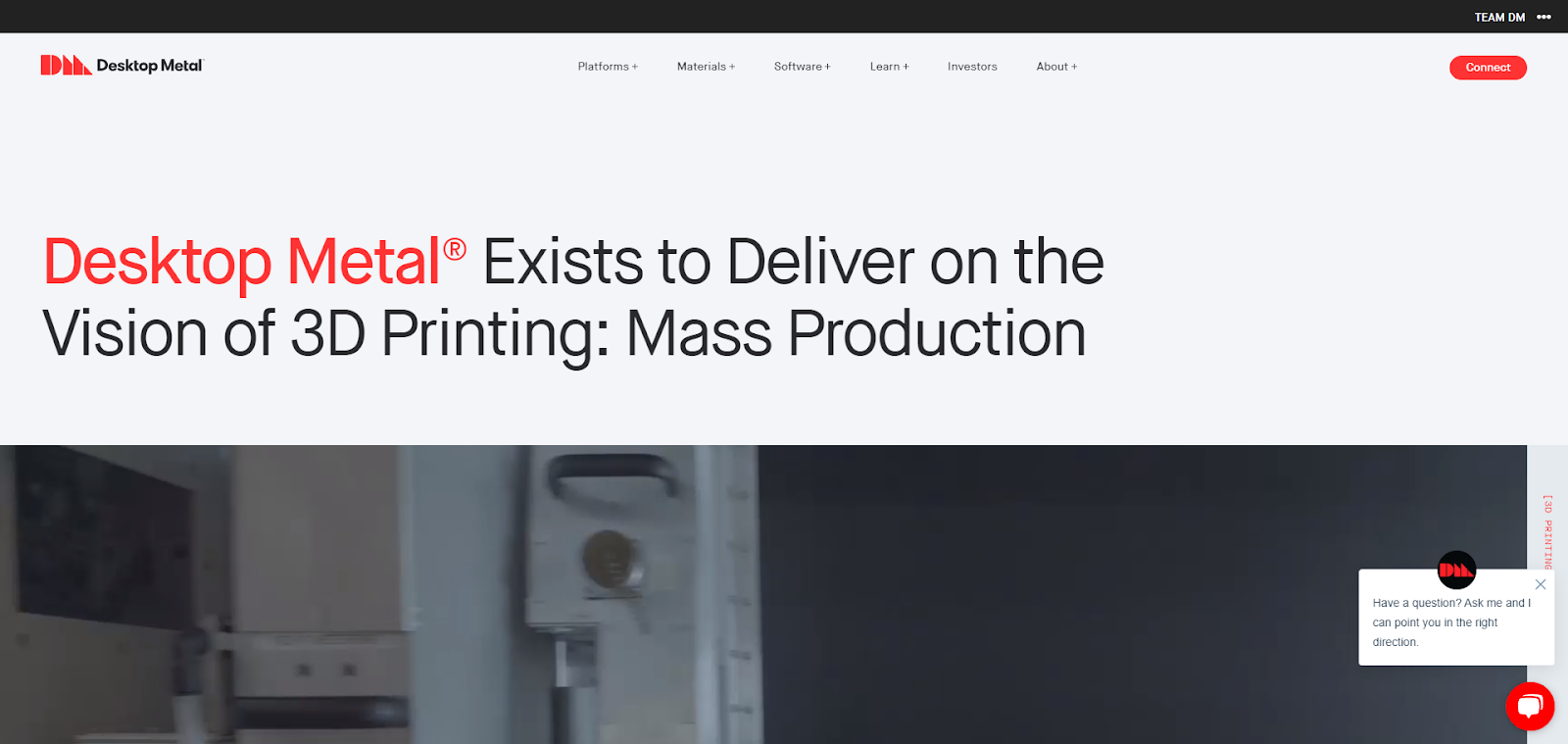A screenshot of Desktop Metal's website