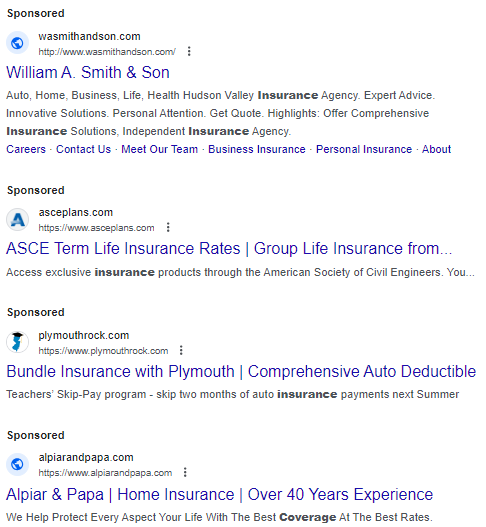 Ads about insurance companies