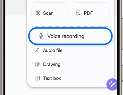Voice recording highlighted in the Samsung Notes app
