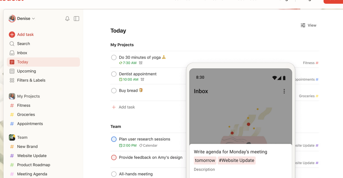 Image showing Todoist as free workflow management software