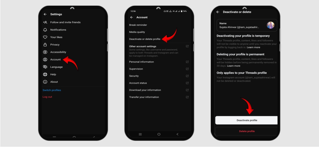 How to Delete or Deactivate the Threads Profile - Instagram Threads App