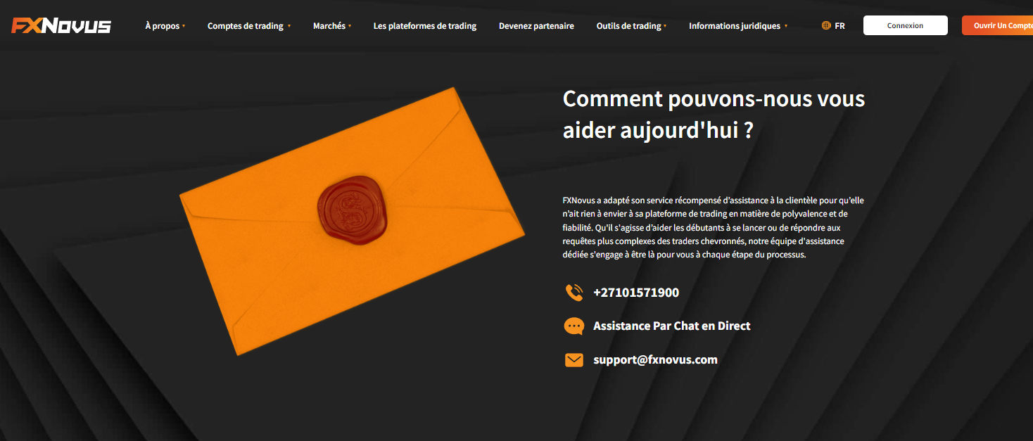 Visitez la page Nous contacter de FXNovus pour plus d'informations.