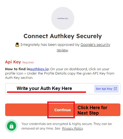 New User Auth key form
