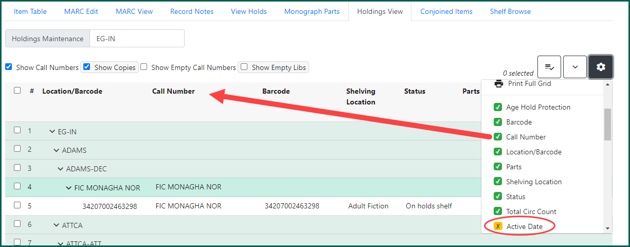 Orange x means column is not active