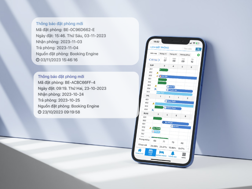 Không chỉ dừng ở việc theo dõi các booking, từ nay quản lý, lễ tân hoàn toàn có thể dễ dàng thao tác các tác vụ đặt phòng ngay trên mobile app với giao diện tối ưu của phiên bản 2.0. blue-jay-pms-mobile-app-update-phien-ban-2.0