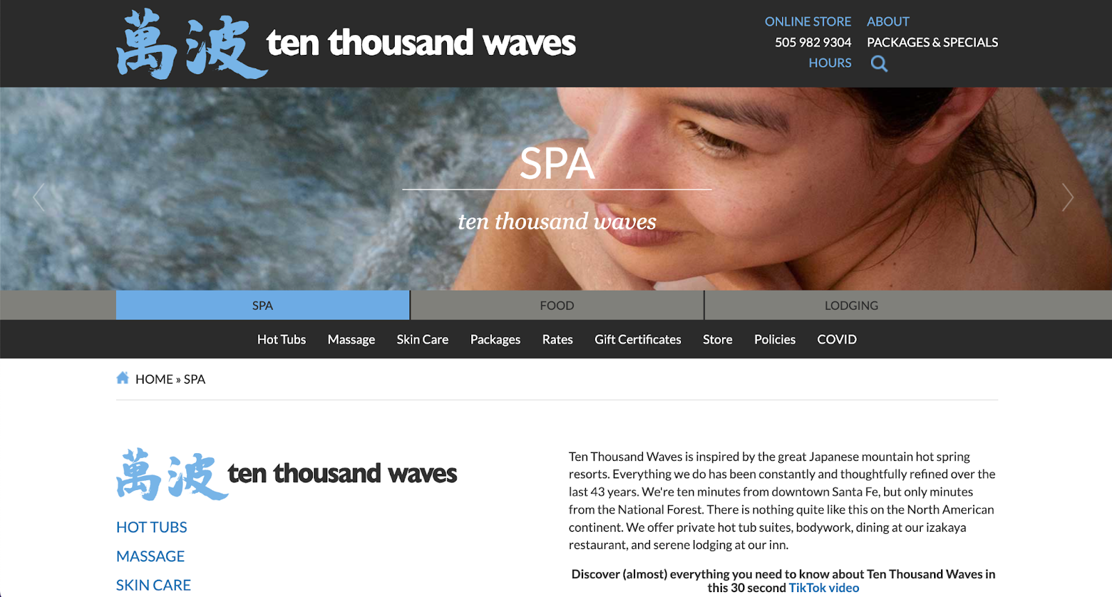 spa website examples, ten thousand waves
