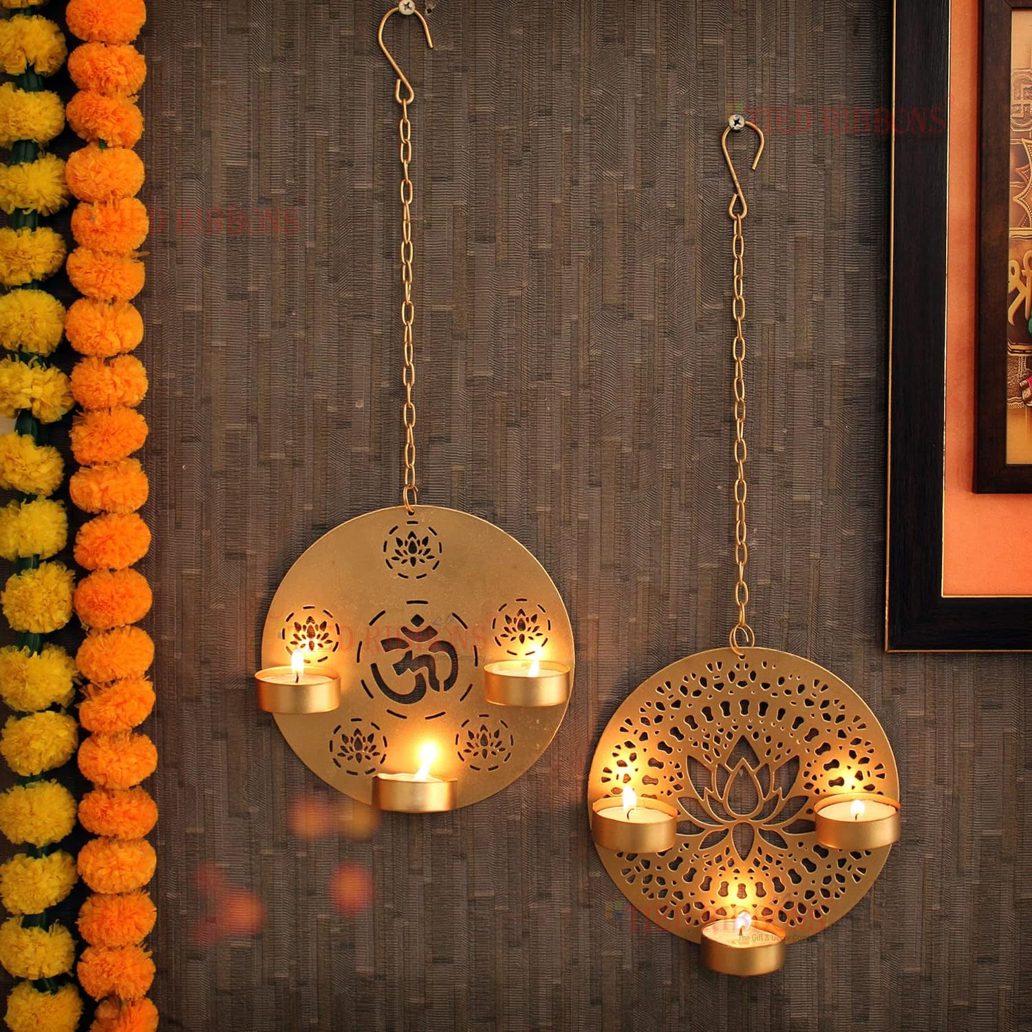 Metal Wall Hanging Tealight Candle Holders for Diwali Decor