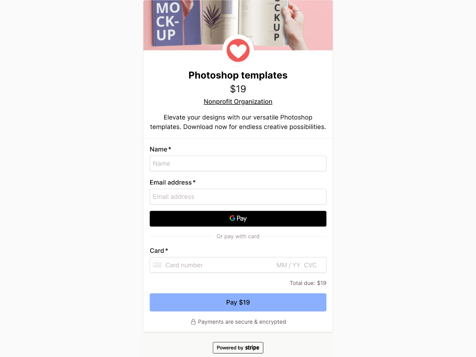 Digital product Checkout page example