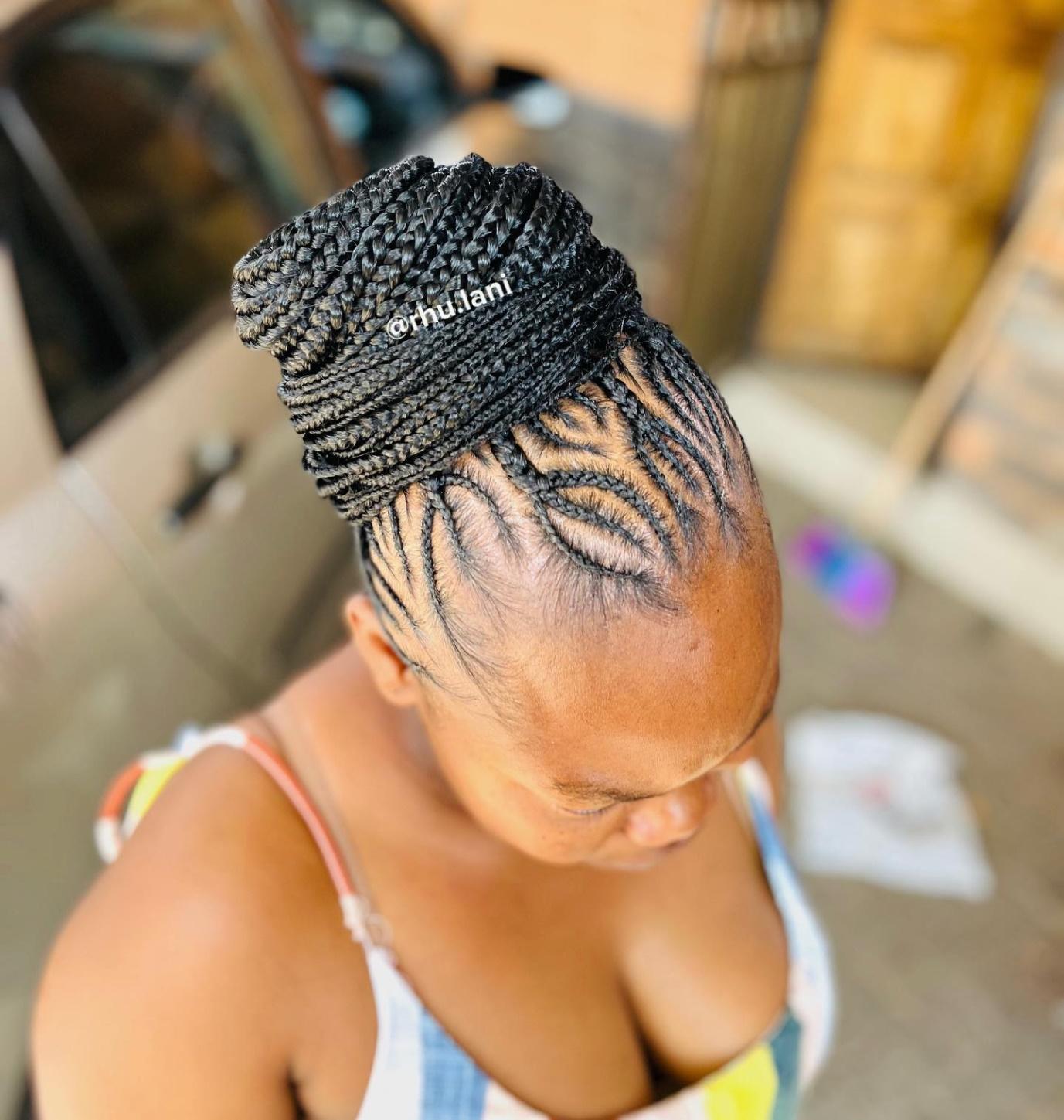 Mini Cornrows and a Bun Braided Bun for Black Hair