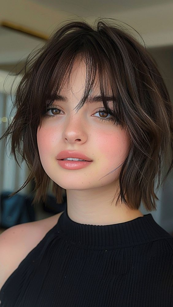 Picture of a round faced girl  rocking her short hair