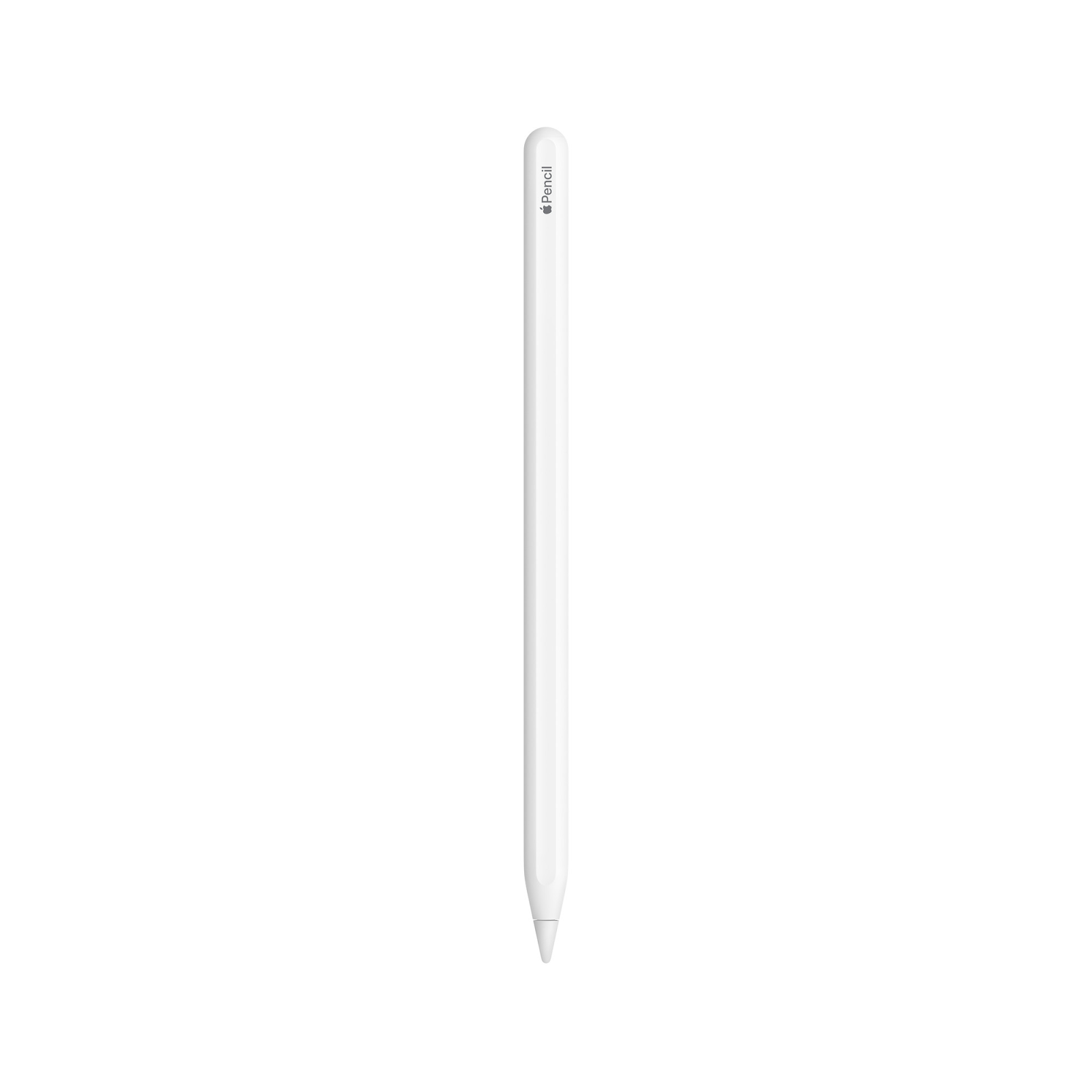 The front view of an Apple Pencil on a white background, highlighting its sleek and minimalist design.