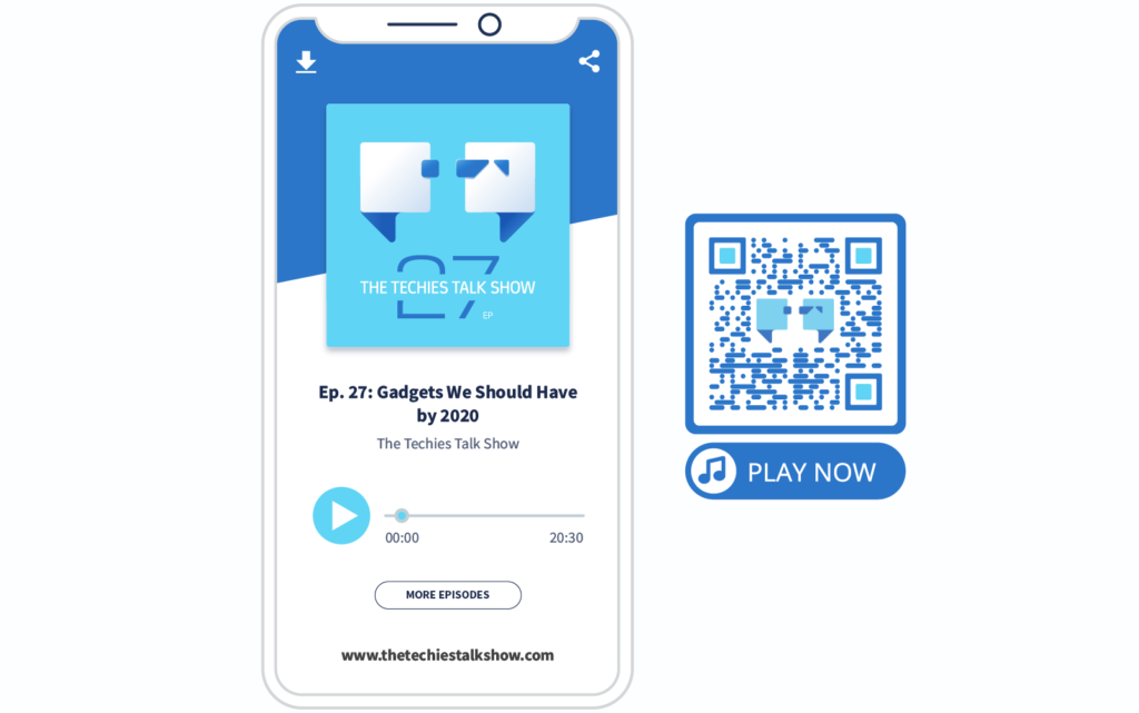 MP3 QR Code and its mobile-optimized landing page for listening to an episode of The Techies Talk Show
