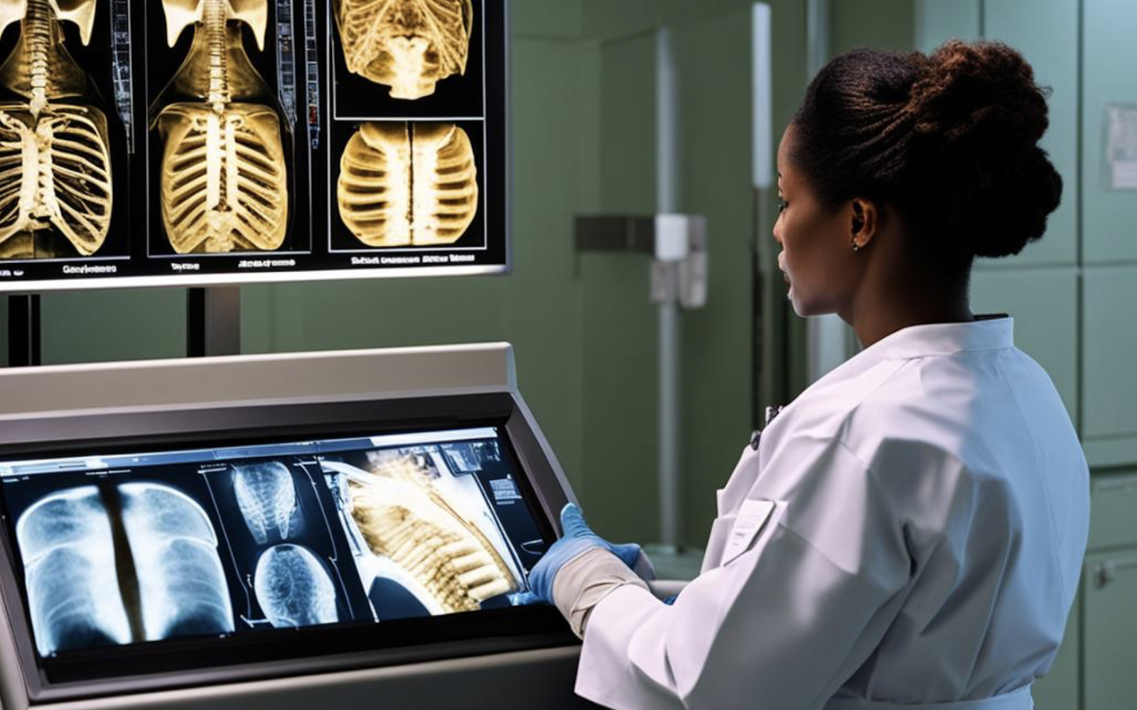 x-ray technician looking at x-rays