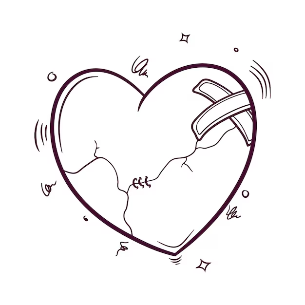 Chữa lành mà sao càng chữa càng không lành? Nguồn hình ảnh: <a href="https://www.freepik.com/premium-vector/hand-drawn-broken-heart-vector-illustration_40732694.htm">Freepik.com</a>.
