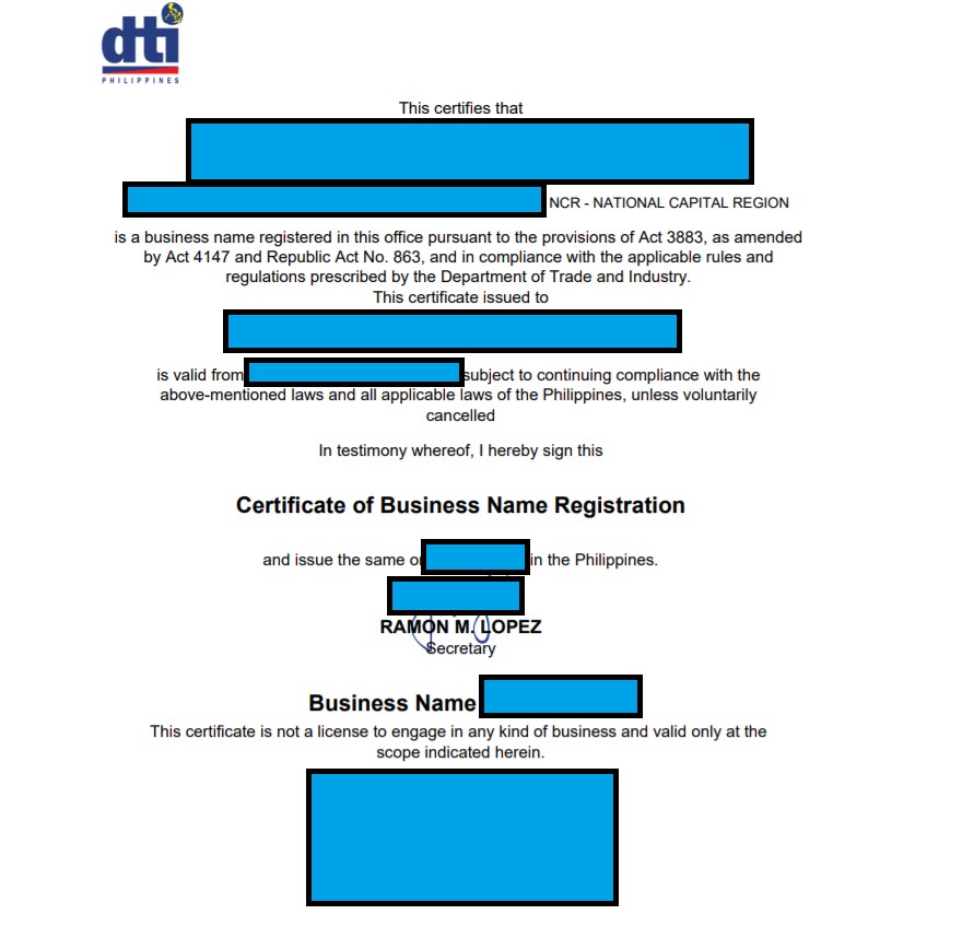 DTI Certificate