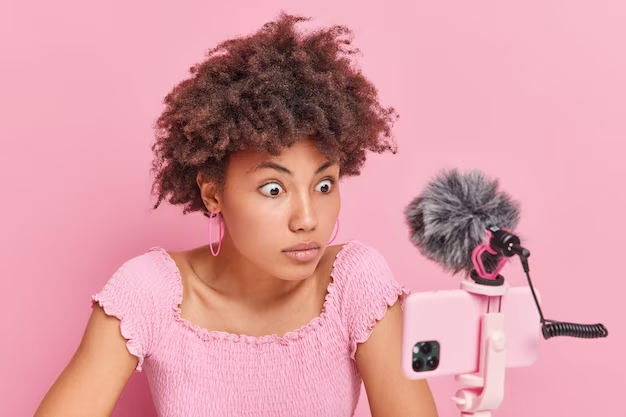 Girl With Cute Curly Hair Celebrating All-Pink Theme and Trying to Ready Social Media Post 