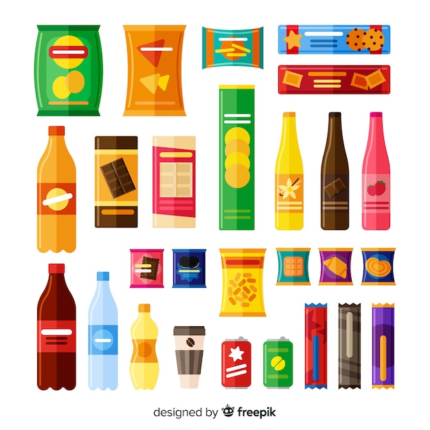 Collection of different types of snacks Free Vector
