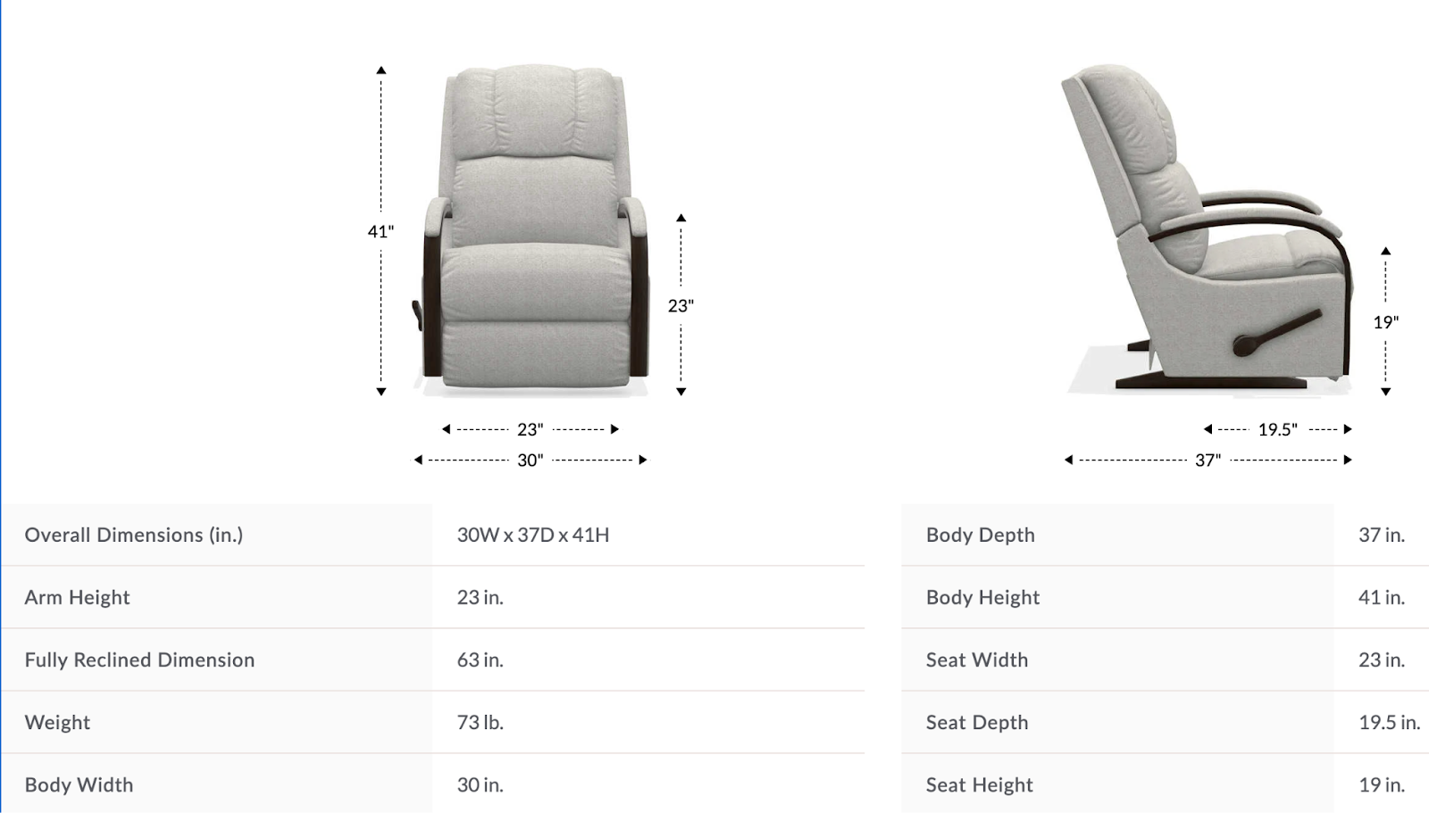 harbor town rocking recliner dimensions