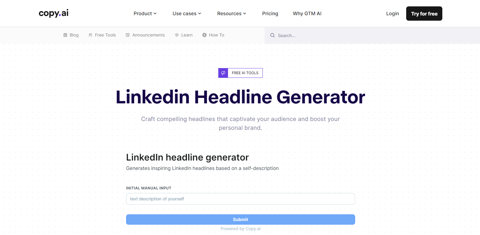 Copy.ai LinkedIn Headline Generator