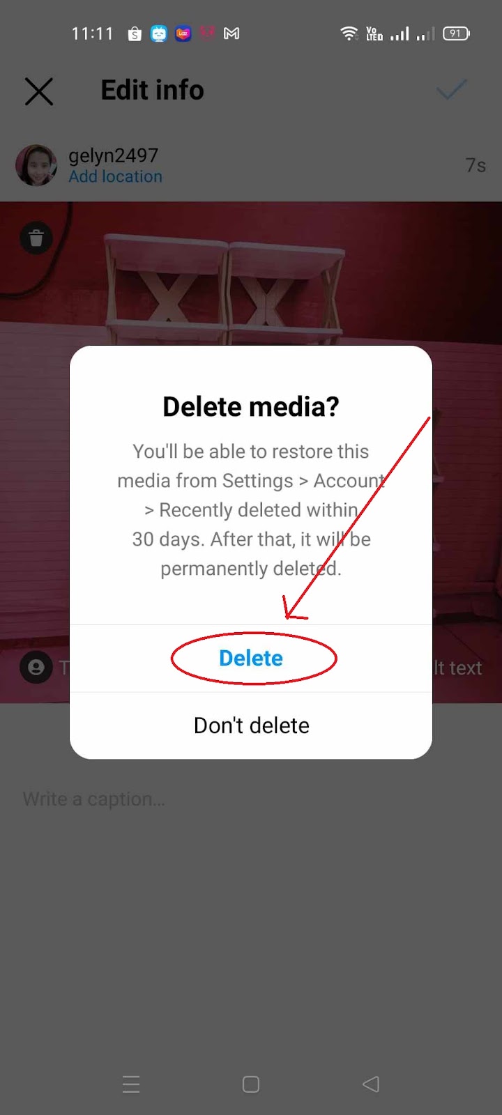 How to Rearrange Photos on Instagram Post - Confirm Delete