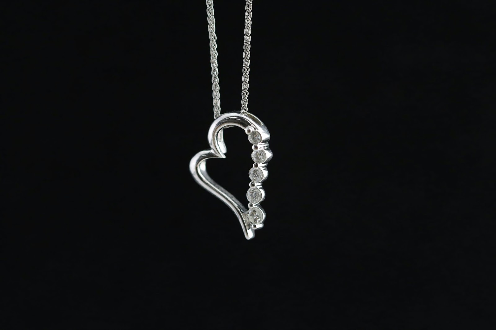 White Gold Heart Pendant with Stones