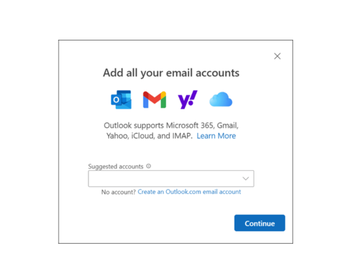 on the Add all your email accounts screen choosing the gmail account