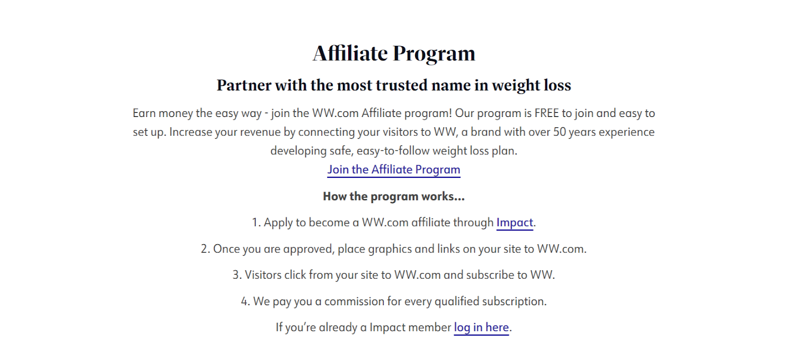 Weight Watchers website page that shows how the program works