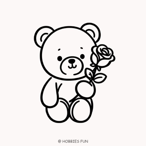 rose drawing idea, Teddy Bear Holding a Rose