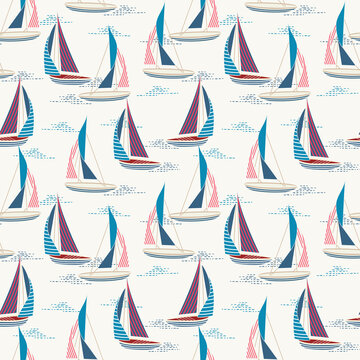 Modern ocean beach wind surfing illustration sailboat with stripes seamless pattern Vector EPS10,Des