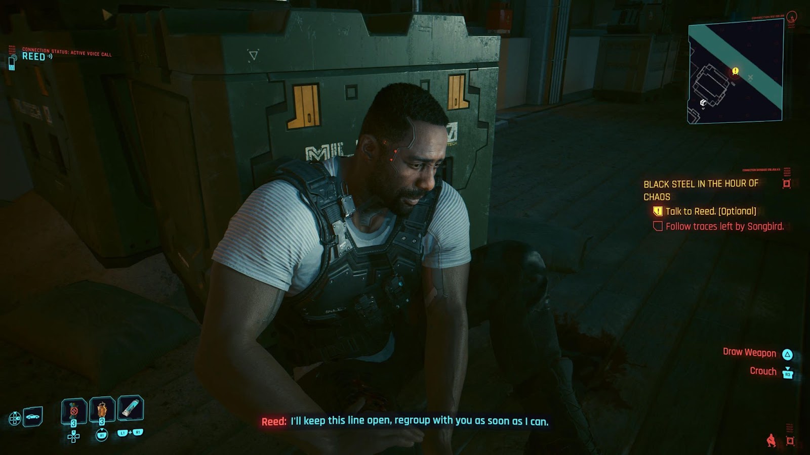 An in-game screenshot of the character Solomon Reed from the game Cyberpunk 2077