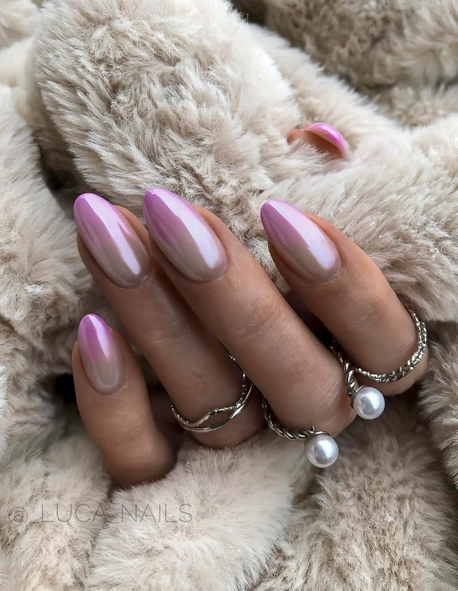 Chrome Finish Purple Ombré Nails 