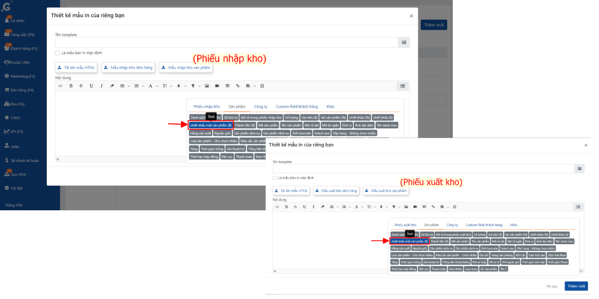 Bổ sung biến “chiết khấu 1 sản phẩm” trong bản in template nhập/xuất kho