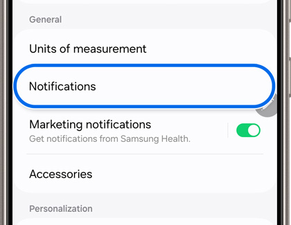 Notifications highlighted in Samsung Health