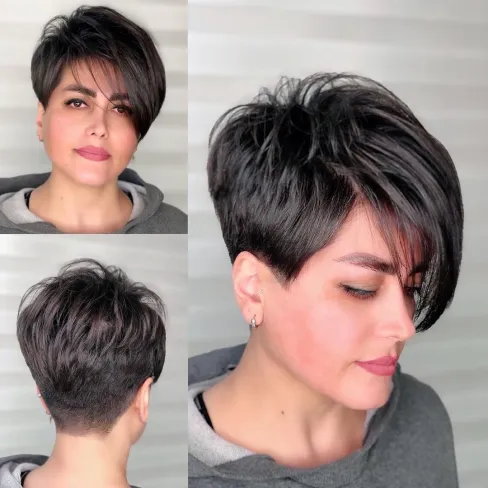 Long Side Bangs in a Classic Pixie Haircuts For Thick hair