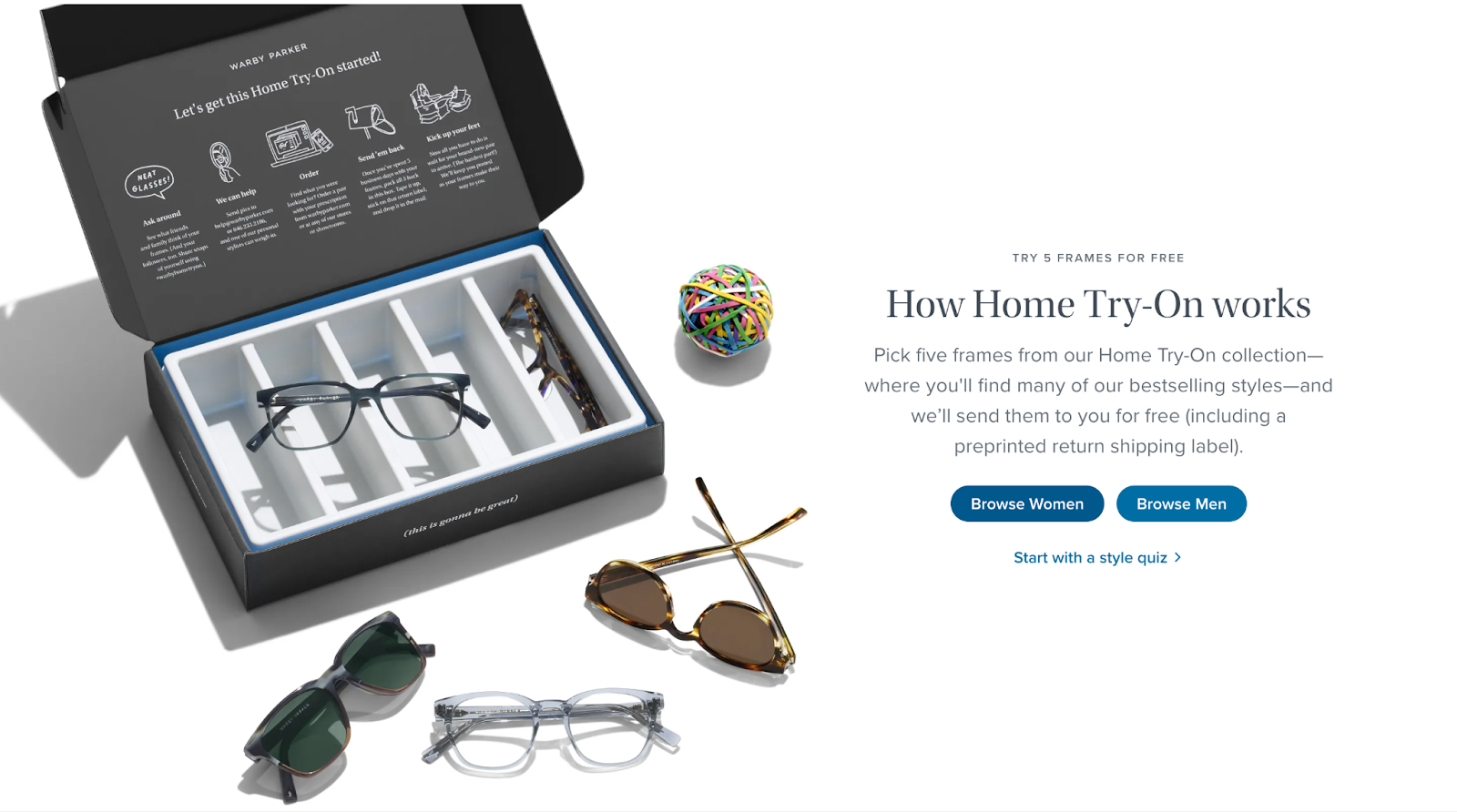 Screenshot of Warby Parker’s customer acquisition offer