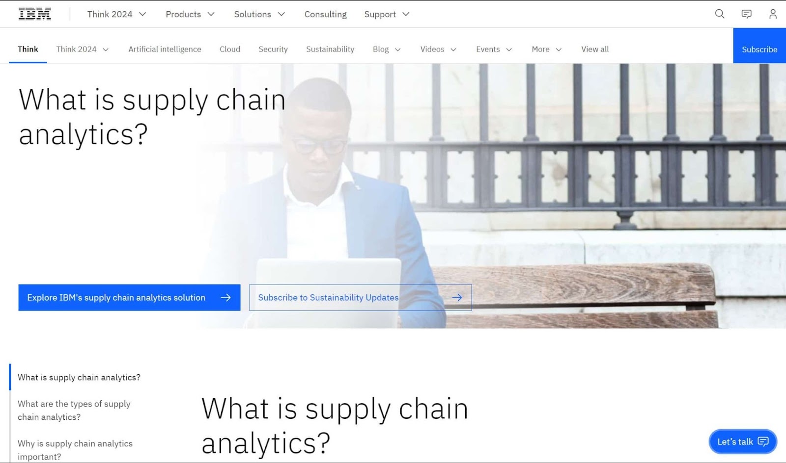 Screenshot of IBM Supply Chain Analytics website