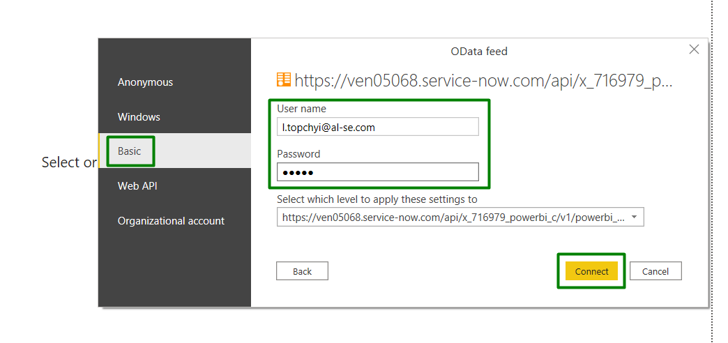 Basic authentication to Export ServiceNow Data to Power BI