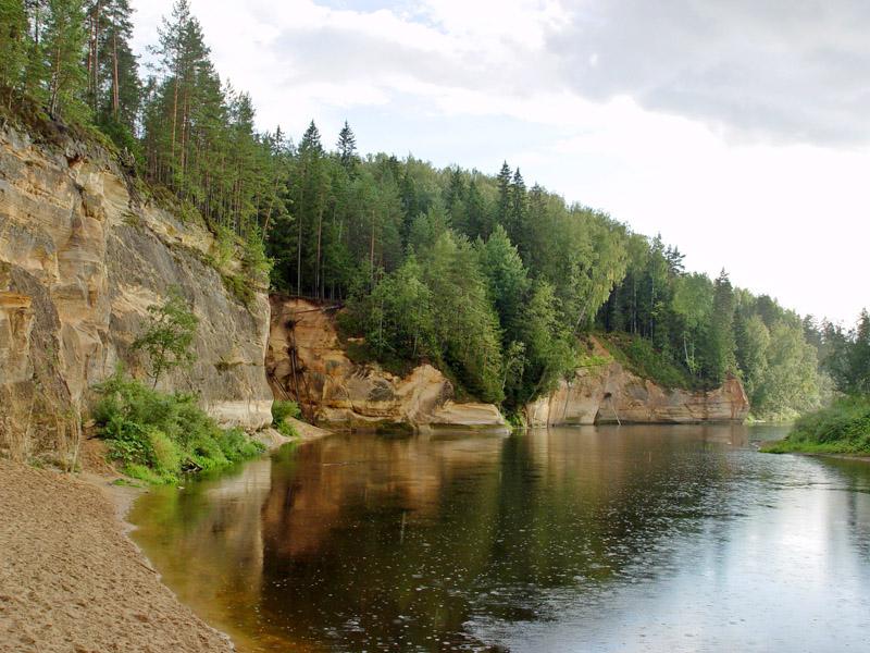 Devonian sandstone cliffs in Gauja National Park, Latvia's largest and oldest national park