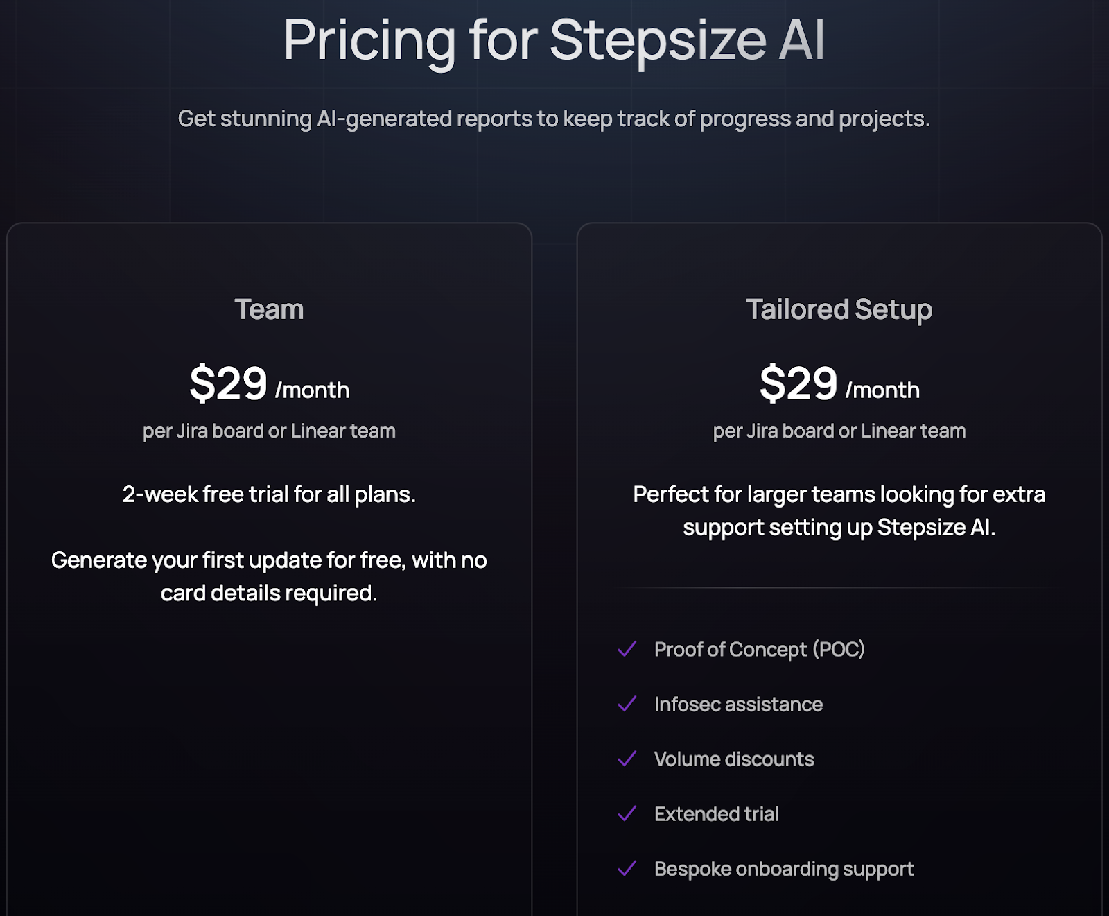 Stepsize AI pricing