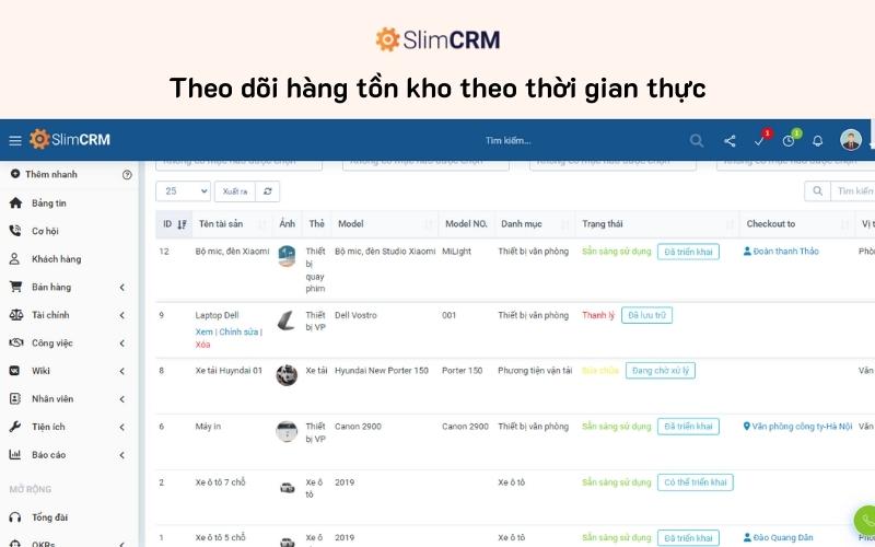 SlimCRM cho phép theo dõi tồn kho theo thời gian thực