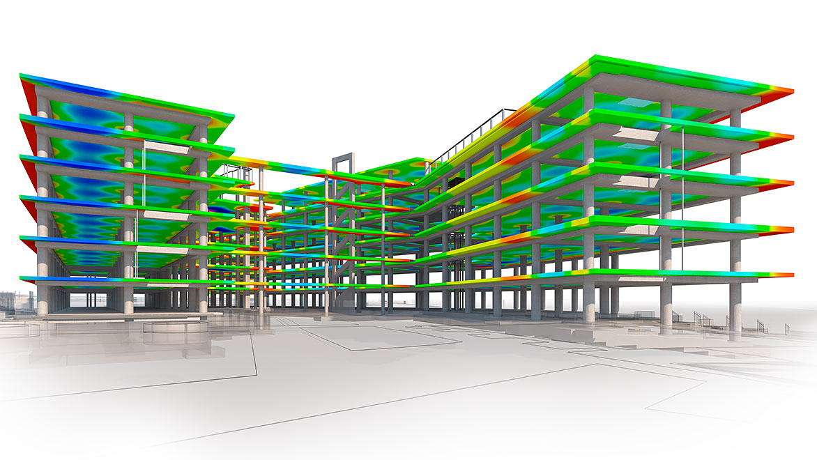 A 3D rendering of a multi-level building, showcasing its architectural design and structure.