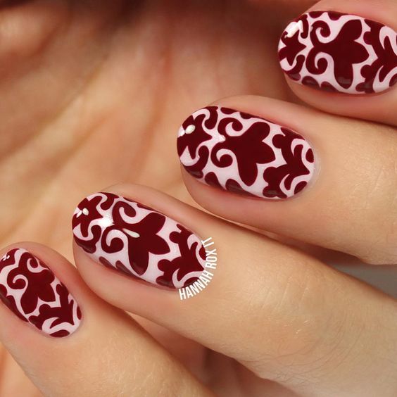 Maroon Herringbone Nail Art