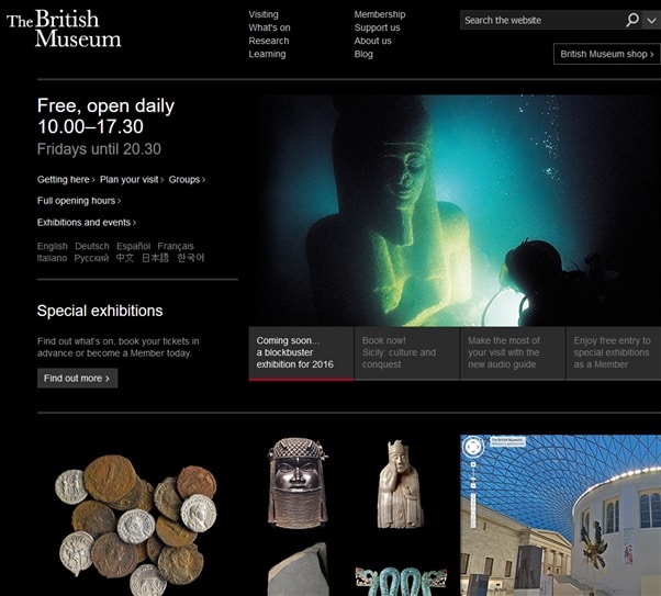 página web del museo británico de Londres