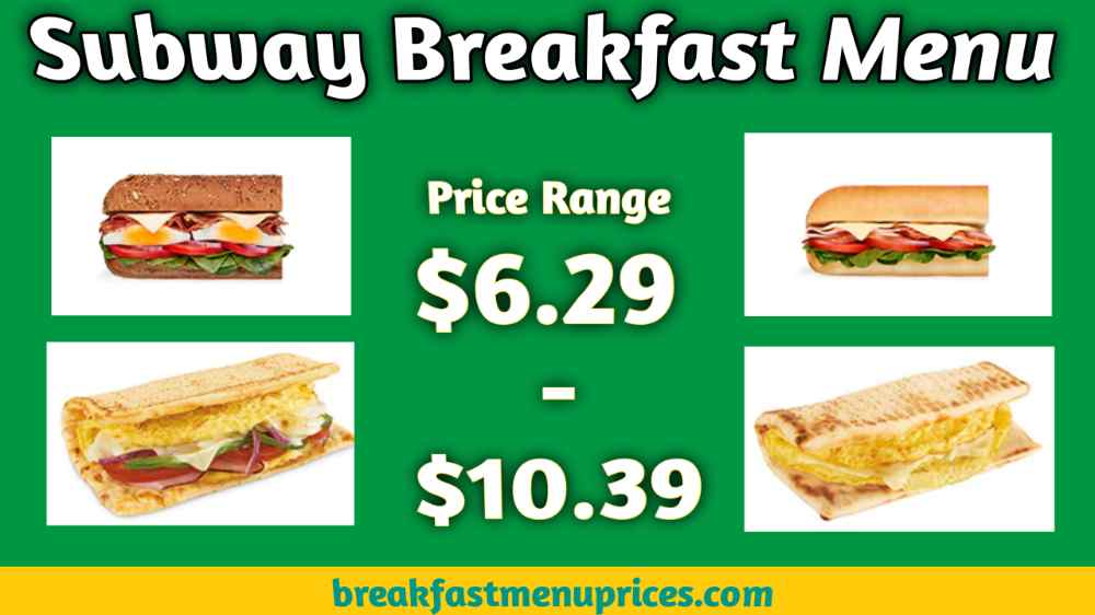Subway breakfast Menu With Prices